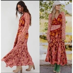 Free People Bohemian Retro 70s Gypsy Fall Floral Tilda Maxi Dress  NEW